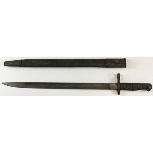 10 - Bayonet P'13 by Remington dated April 1916, in its steel mounted British scabbard with tear drop stu... 