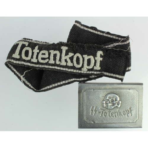 1093 - German SS Totenkopf very tatty armband, removed from uniform and ditto cigarette box holder.