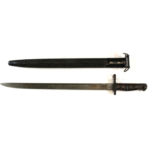 11 - Bayonet P'13 by Remington dated May 1917, in its steel mounted leather scabbard, with belt clip, goo... 