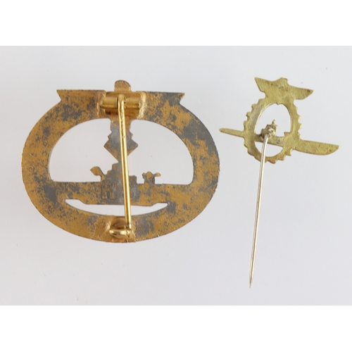 1102 - German U Boat badge (R.S. maker mark) and old comrades stickpin.