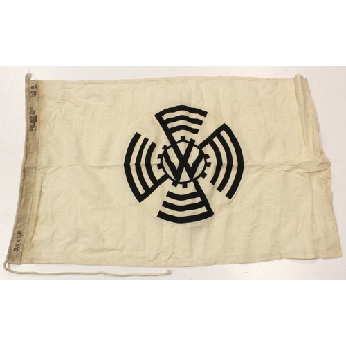 1105 - German Volkswagen factory flag 3x2 feet, edge stamped, 1939 / Kraft Durch Frende etc.