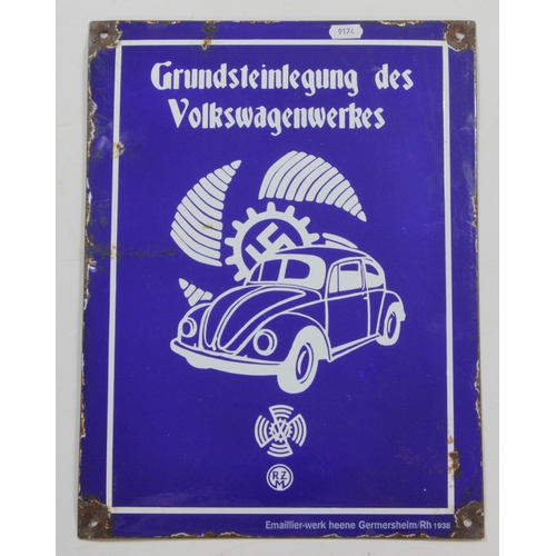 1106 - German Volkswagen factory plaque, features VW Beetle.