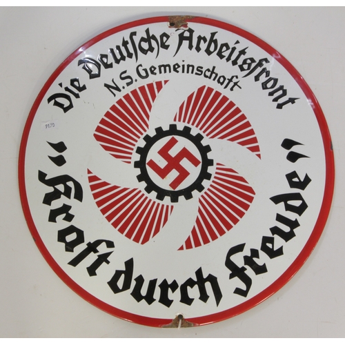 1123 - German Workers Front large enamel plaque.