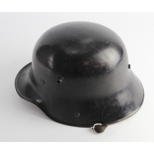 1130 - German WW1 Helmet shell with original black paint finish, stamped inside 'ET64'