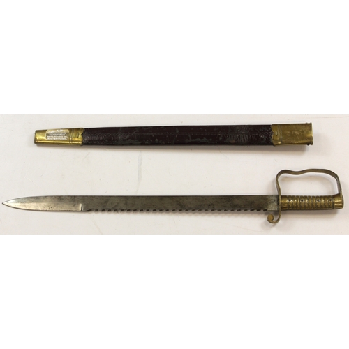 115 - Sword 1856 pattern saw back pioneer side arm unit marked 5/00 4.wk made by Wilkinson London in its l... 