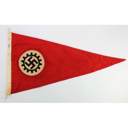 1160 - German WW2 Labour Corps pennant dated 1941 with various markings to the lanyard.