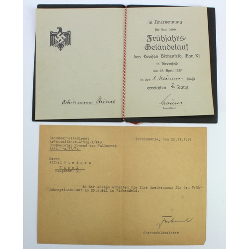 1176 - German WW2 spots award documents possibly for boxing to Alfred Steines 25-4-1937.