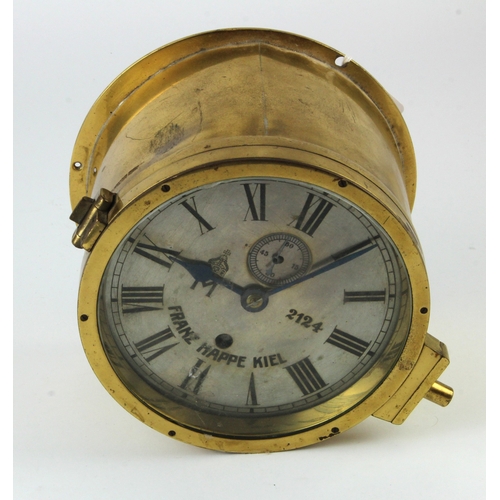 1192 - Imperial German Naval Ships Clock with Key, movement requires attention. Dial marked 'M 2124 Franz H... 