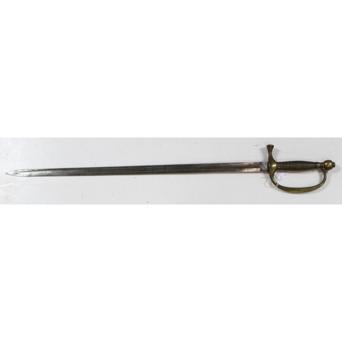 127 - USA Model 1840 Musicians Sword, plain brass 'D' guard with ovoid pommel, ribbed wire grip, straight ... 