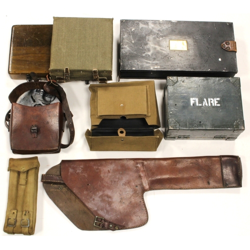 135 - WW1 Hotchkiss stripper clip box, Garand Rifle scabbard, and Gun boxes