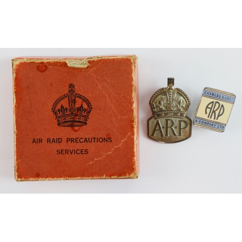 148 - ARP Badges an enameled lapel badge for Charles Early & Company Ltd by Fattorini and a boxed silver A... 