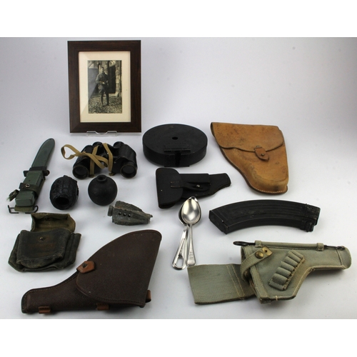 204 - Box of mixed Militaria to include Binos, Bayonets, Holsters, Inert Grenades and other items  (Qty)  ... 