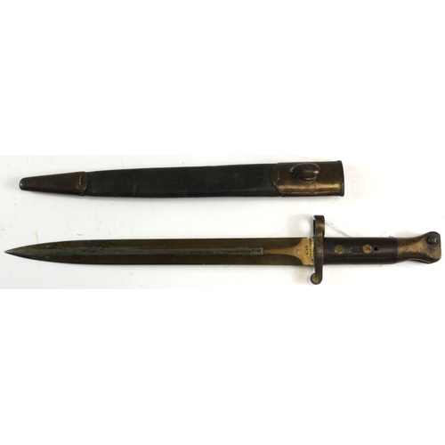 26 - British P1888 Mk1 Bayonet in P'03 Mk1 scabbard dated '9.98' for the Boer War. Ricasso signed 