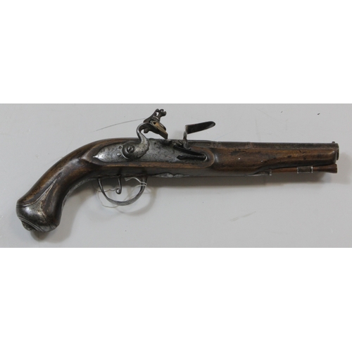 40 - Flint lock late 18th century over coat pistol possibly continental all steel fittings unsigned.