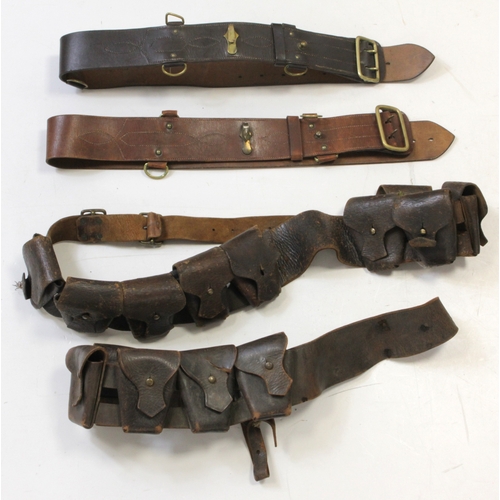 437 - WW1 leather bandoliers and Sam Browns including scarce eight pouch cavalry.