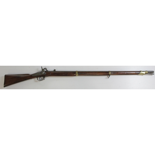 44 - French Percussion Rifle, no Military Markings, above average quality walnut stock, brass barrel band... 