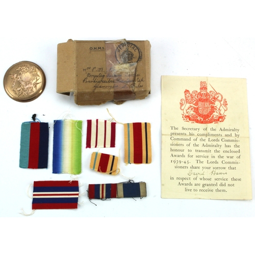 466 - WW2 Casualty medal box and named medal issue slip - 3907525 Gnr David Harris 6th Maritime Regt RA, K... 