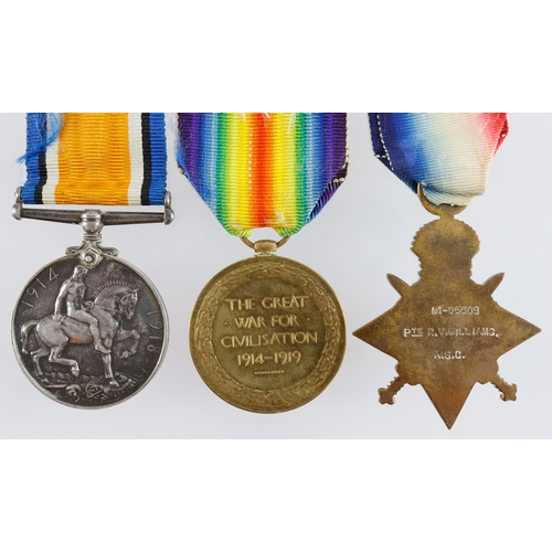 506 - 1914 trio M1-05608 Pte R V Williams ASC / number M1-5608 on pair.