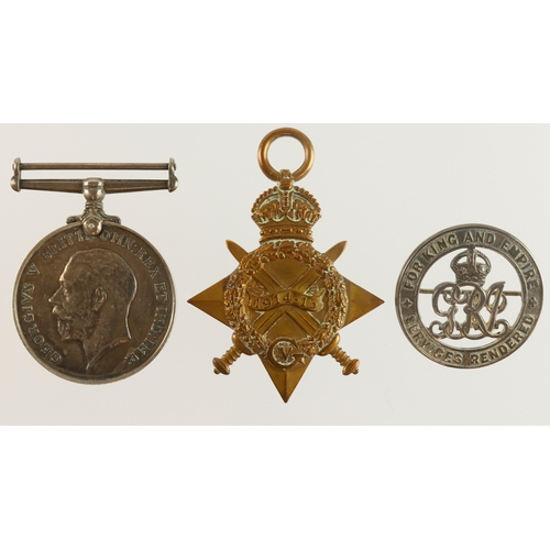 508 - 1915 Star & BWM (4805 Pte W Ritchie Sco: Rif:) with Silver War Badge 95176 for Wounds