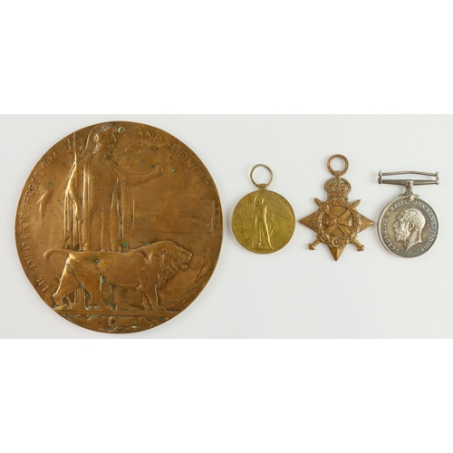 529 - 1915 Star Trio and Death plaque for (145 Cpl Charles Sheddan 4th (Highland) Mountain Bde RGA) Killed... 