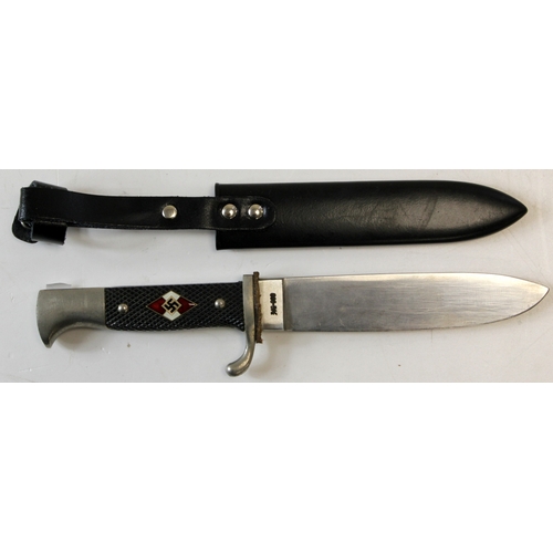 54 - German HJ Youth dagger, maker marked blade, with scabbard.