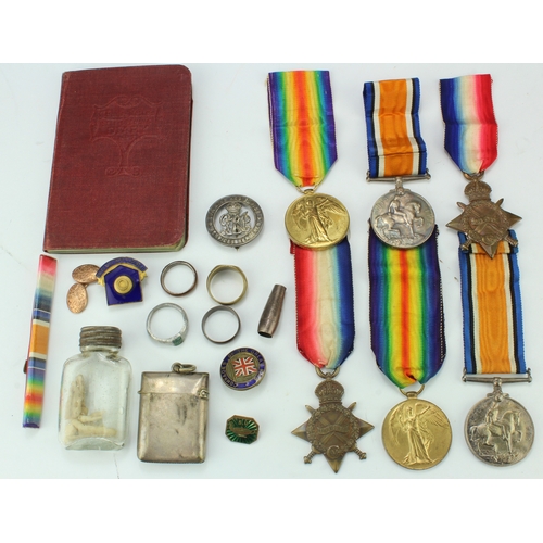 545 - Brothers - 1915 Star Trio (13077 Pte S Whymark Suffolks) with Silver war Badge B186872 for Wounds re... 