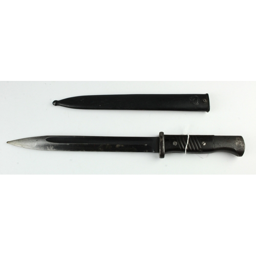 55 - German K98 Bayonet with repainted scabbard, blade marked '3908 F.Herdera.Sn'.