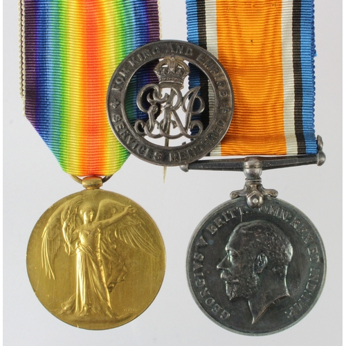 563 - BWM & Victory Medal (2775 Pte H A Skelton Herts Regt) + Silver War Badge 449407