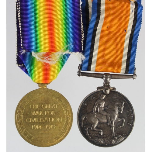 586 - BWM & Victory Medal (60099 Pte F W Rodgers Y & L R) wounded in action 19/10/1918