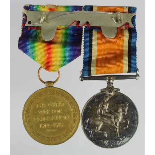 587 - BWM & Victory Medal (8022 Pte J Glover Conn Rangers) served 1st Bn