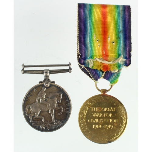 589 - BWM & Victory Medal (C-3740 Pte G W Thompson K.R.Rif.C) entitled to a Silver War badge for Wounds