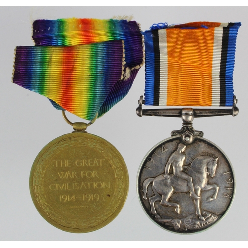 599 - BWM & Victory Medal (T-34326 Dvr J B Vaughan ASC), missing a 1914 Star