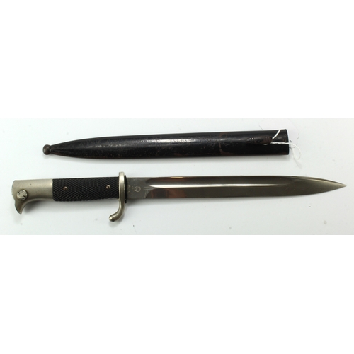 62 - German World War II long dress bayonet by WKC, with 10 in. single-edged nickelled steel blade fuller... 