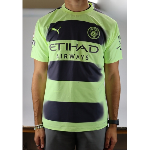 2 - Football interest. 2022/23 Manchester City Match Issue Champions League Third Shirt Laporte #14. sig... 