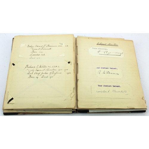 25 - Original old Autograph collection in a scrapbook, late Victorian onwards, divided by category, but n... 