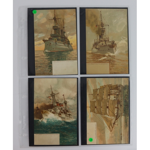 377 - Imperial German Navy early postcards SMS Furst Bismarck, SMS Aegir, SMS Worth, and SMS Charlotte  (4... 