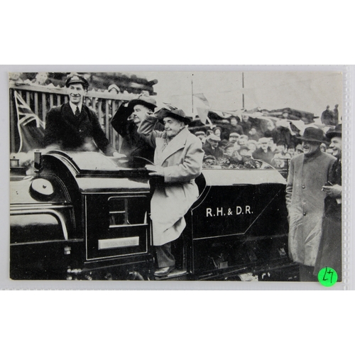 394 - Laurel and Hardy on the footplate of Black Prince at the reopening ceremony 1947 R.H. & D.R.