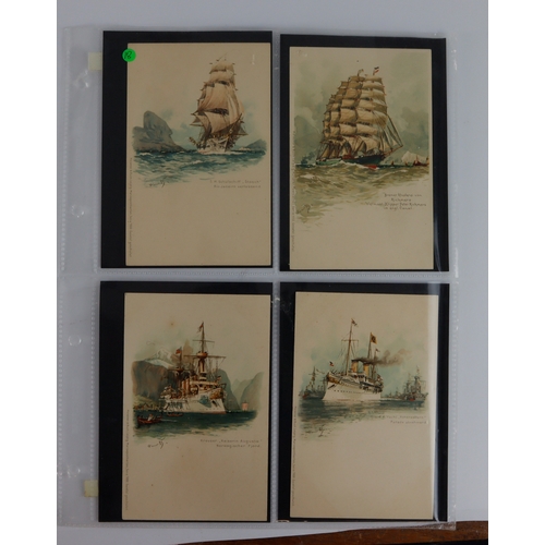 399 - Meissner & Buch early coloured printed postcards of Sailing Ships  (7)