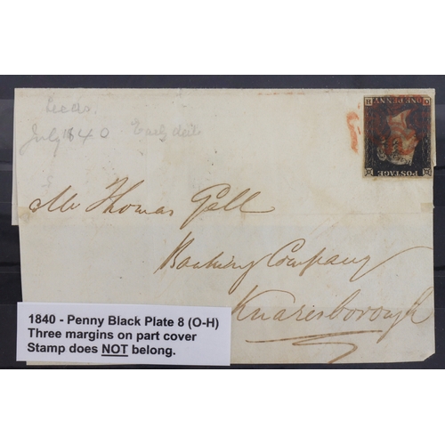 48 - GB - 1840 Penny Black Plate 8 (O-H) three margins on part cover, stamp does not belong, stamp alone ... 