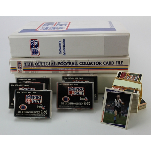 584 - Football interest, crate containing large quantity of Pro Set cards, sets & odds, 3 official albums ... 