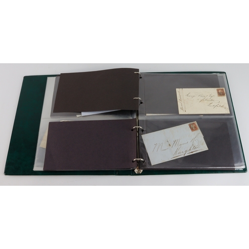 84 - GB - green binder of QV Postal History pre-stamp (x12) and onwards  (approx 34 items)