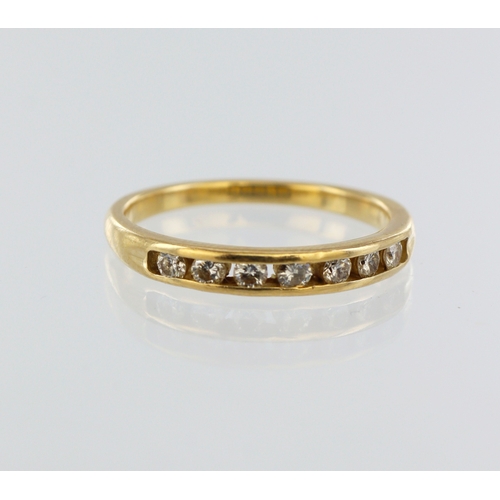 170 - Yellow metal (tests 18ct) diamond half eternity ring, seven round brilliant cuts, total diamond weig... 