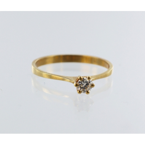 26 - Yellow metal (stamped 18ct) diamond solitaire ring, round brilliant cut, approx. diamond weight 0.15... 