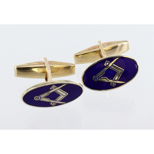 319 - Pair of 9ct Masonic enamel cufflinks, hinged bar attachments, gross weight 8.6g