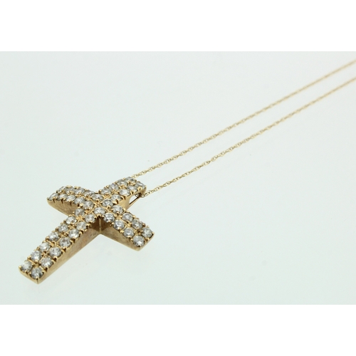 331 - 9ct yellow gold cross and chain, fourty two round brilliant cut cz, measures 20mm x 28mm, chain leng... 