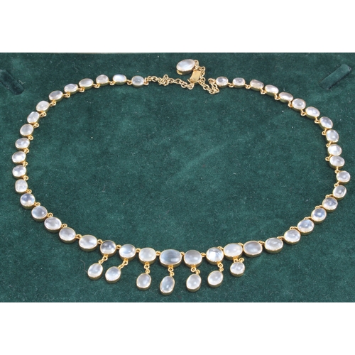 480 - 15ct yellow gold graduated moonstone collar necklace with fringe, fifty one moonstone cabochons, len... 