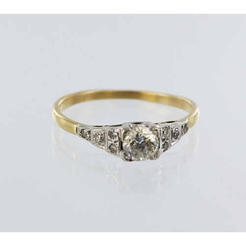 51 - Yellow and white metal (tests 18ct) diamond ring, principal round brilliant cut weighing approx. 0.3... 