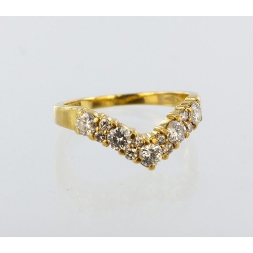 57 - 18ct yellow gold wishbone diamond half eternity ring, five principal round brilliant cuts and eight ... 