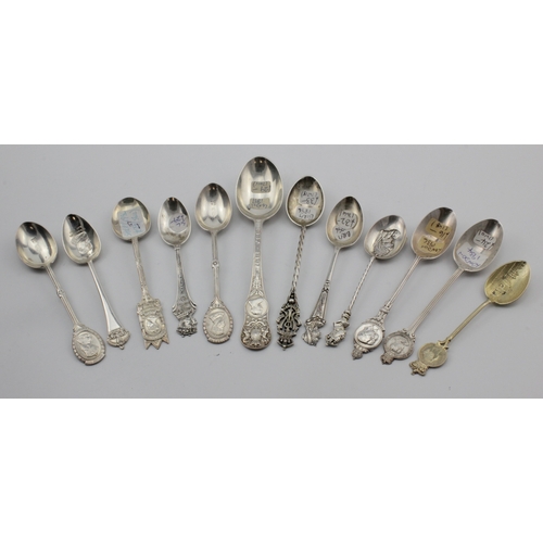 573 - Royalty interest. A collection twelve Royalty related silver teaspoons, including Coronations, Jubil... 