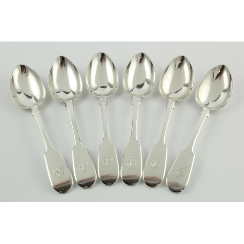 583 - Set of six Victorian Exeter fiddle pattern teaspoons, hallmarked JW&JW (James & Josiah Williams) Exe... 